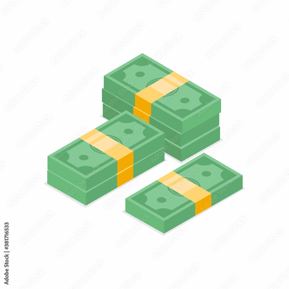 Stack of cash symbol flat style isometric view. Dollars bundles, money ...
