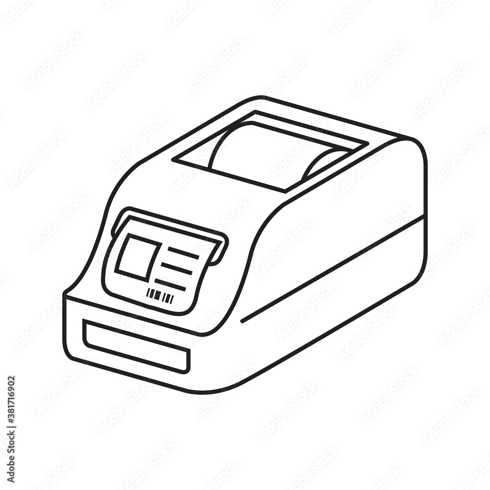 Label Printing Machine Outline.pdf Bar code printer.Label printer Vector flat Check print.Cash machine ...