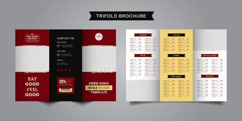 Wall Mural - Food trifold brochure menu template. fast food menu brochure for restaurant with red color	