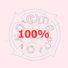 Poster - Text 100 percent. Business concept . Flat outline linear Infographic