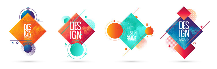 Leinwandbilder - minimalistic hipster colored frame design. Vector line gradient halftone. frame for text Modern Art graphics. vector illustration