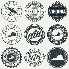 Wall Mural - Virginia Set of Stamps. Travel Stamp. Made In Product. Design Seals Old Style Insignia.