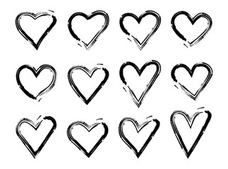 Aufkleber - hearts grunge hand drawing graphic black ink brush set.