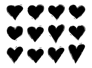 Aufkleber - hearts grunge hand drawing graphic black ink brush set.