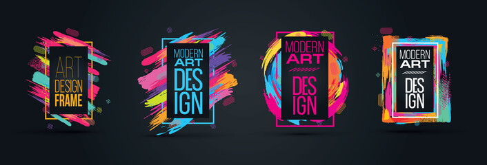 Poster - minimalistic hipster colored frame design. vector line gradient halftone. frame for text modern art 