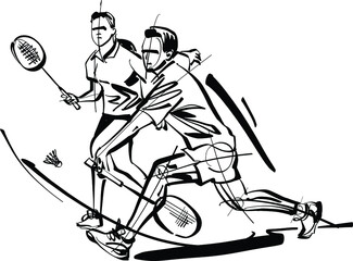 Wall Mural - the vector illustration of the badminton player with  shuttlecock