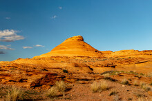 Ground Level To The Desert Sandstone Hill From Dry Grass, The Chains, Page, Arizona, USA