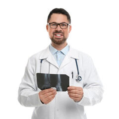 Sticker - Orthopedist holding X-ray picture on white background