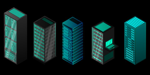 Poster - isometric set server equipment isolated background