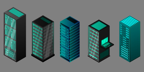 Poster - isometric set server equipment isolated background