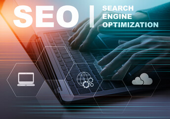 Poster - Seo Specialist Working On Laptop Sitting In Modern Office