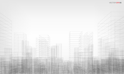 Poster - wireframe city background. perspective 3d render of building wireframe. vector.