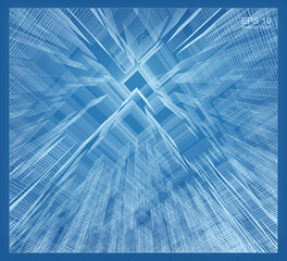 Poster - abstract matrix wireframe space of building. perspective wireframe background. vector.