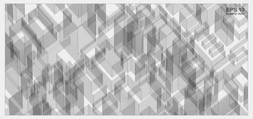 Poster - abstract matrix wireframe space of building. 3d perspective wireframe background. vector.