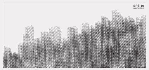 Poster - abstract matrix wireframe space of building. 3d perspective wireframe background. vector.
