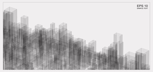 Poster - abstract matrix wireframe space of building. 3d perspective wireframe background. vector.