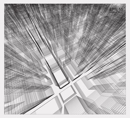 Poster - abstract matrix wireframe space of building. 3d perspective wireframe background. vector.