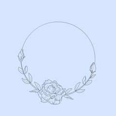 Wall Mural - Circle frame of Lisianthus Flowers and branches. Round icon in a trendy minimalistic linear style. Vector Floral wreath for cosmetics logo, beauty Studio, hair salon, handmade, spa