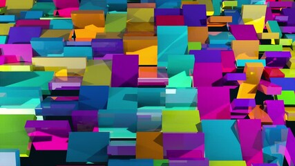 Aufkleber - 3d rendering of surface with the many rotating colorful rectangles. Computer generated abstract background.