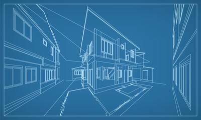 Poster - 3d perspective render of building wireframe structure. abstract construction graphic idea. vector.