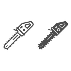 Poster - Chainsaw line and solid icon, Garden and gardening concept, Chain saw sign on white background, petrol chainsaw icon in outline style for mobile concept and web design. Vector graphics.