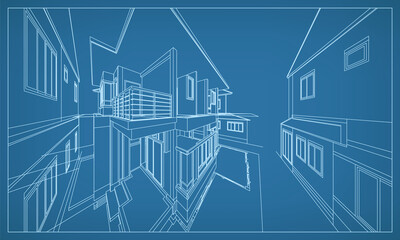 Poster - 3d perspective render of building wireframe structure. abstract construction graphic idea. vector.