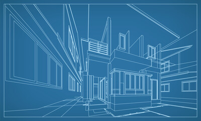 Poster - 3d perspective render of building wireframe structure. abstract construction graphic idea. vector.
