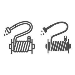 Poster - Irrigation hose line and solid icon, Garden and gardening concept, Jets of water irrigation equipment sign on white background, water hose icon in outline style for mobile and web. Vector graphics.