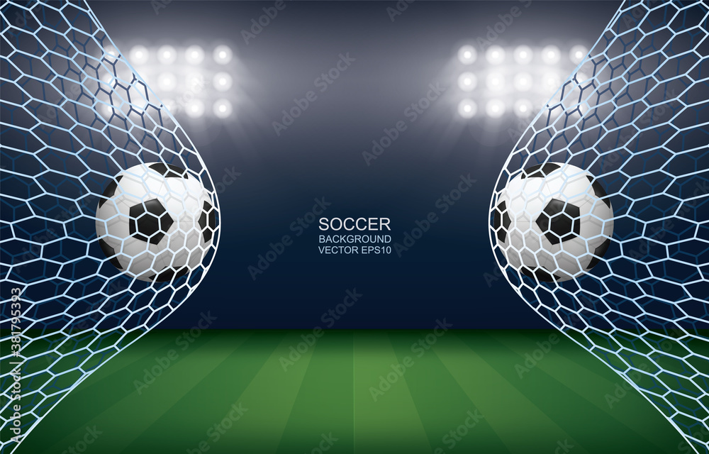 Soccer Ball In Goal Football Ball And White Net In Soccer Field Stadium Background Vector Fototapeta Na Wymiar Bajecznefototapety Pl Soccer Ball In Goal Football Ball And White Net In Soccer Field Stadium Background Vector Fototapeta Na Wymiar Bajecznefototapety Pl