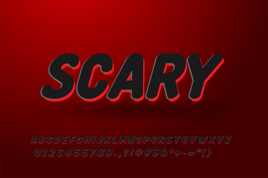 Horror style font design, alphabet letters and numbers, scary and modern style.