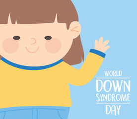 Canvas Print - world down syndrome day waving hand cute little girl cartoon