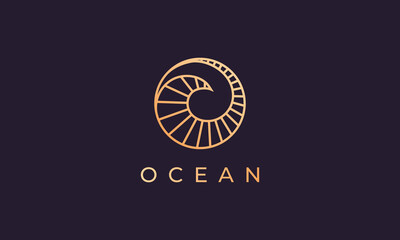 gold ocean wave logo template with luxurious and premium shape