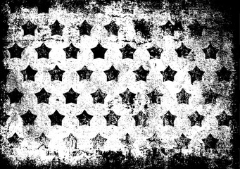 Aufkleber - Grunge black stars pattern. Scary background. Distressed dirty wall texture. Dark shabby frame.