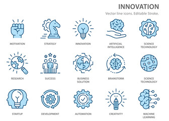 Poster - innovation flat line icons. vector illustration. editable stroke.