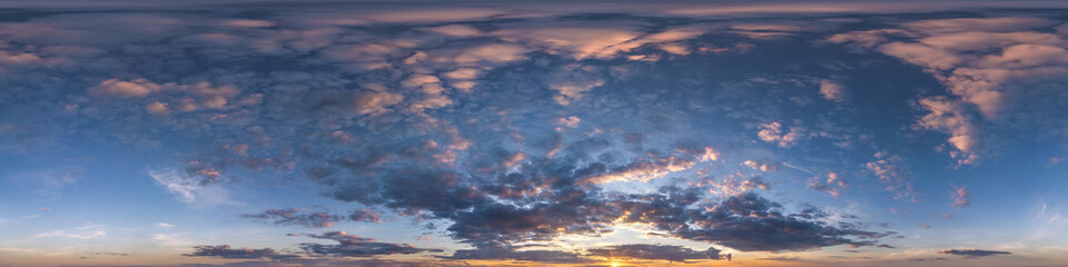 Wall Mural - seamless evening blue sky hdri panorama 360 degrees angle view with zenith and beautiful clouds for 