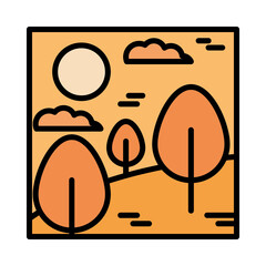 Sticker - landscape forest trees desert clouds sun cartoon line and fill style