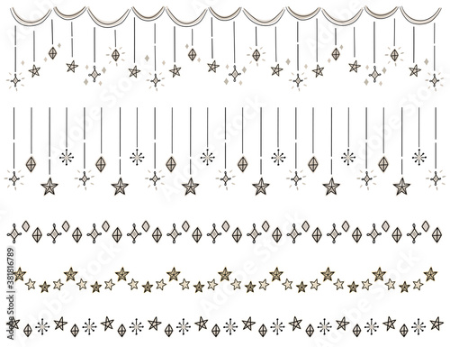 手書きの星や光のキラキラ罫線 装飾セット 茶色 Stock Vector Adobe Stock