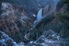 Lower Falls Of The Yellowstone National Park At Sunset, Wyoming, Usa