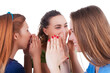 © danmorgan12 - Three Young Caucasian Girlfriends Sharing Their Secrets Whispering to Ears.Isolated Over White Background.