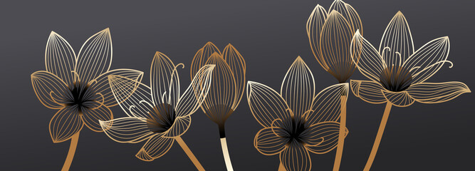 Luxury flower background vector with golden metallic decorate