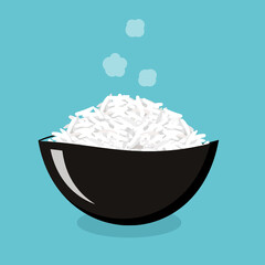 Rice bowl cartoon icon on a blue background vector illustration.