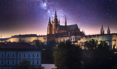 Wall Mural - Prague Castle (Prazsky hrad), Czech Republic at night. This is the largest ancient castle in the world. the Basilica of St. Vitus cathedral