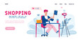 © Kudryavtsev - Male vlogger or a blogger doing a shopping overview before the camera and collecting likes. Concept of video blog monetization. Vector flat illustration. Landing page template.