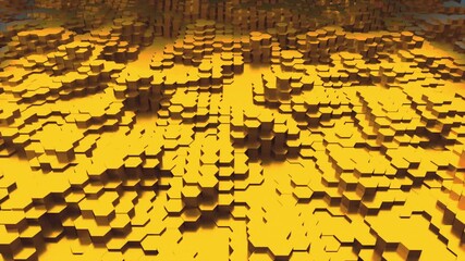Poster - 3d rendering of gold hexagonal backdrop. Computer generated abstract design.