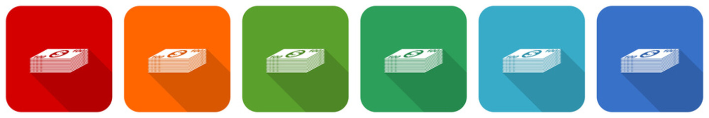Leinwandbilder - Money icon set, flat design vector illustration in 6 colors options for webdesign and mobile applications
