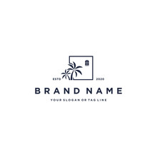 Home And Palm Trees Logo Design Vector
