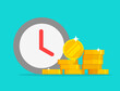 Time money concept vector icon flat cartoon, inflation idea, cash savings and clock watch timer, financial investment idea, long period term income, annual monthly profit revenue symbol modern