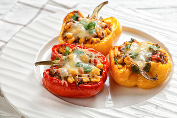 Canvas Print - stuffed bell peppers with ground beef, corn