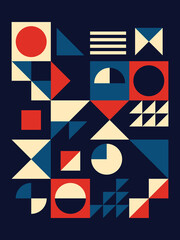 Wall Mural - Vintage mid-century modern vector poster design in 18x24 format - 60's and 70's geometric pattern with triangles, circles and abstract shapes
