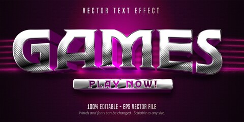 Wall Mural - Games text, game style silver editable text effect on purple textured background